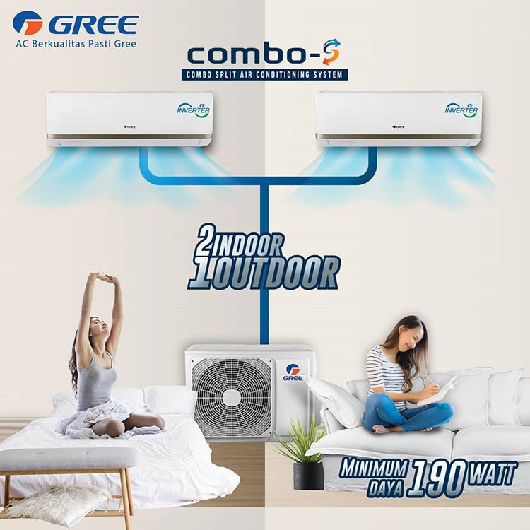 Gree AC Combo Split Inverter 2 Koneksi Series 1/2 PK + 1/2 PK - GWC-0505CS